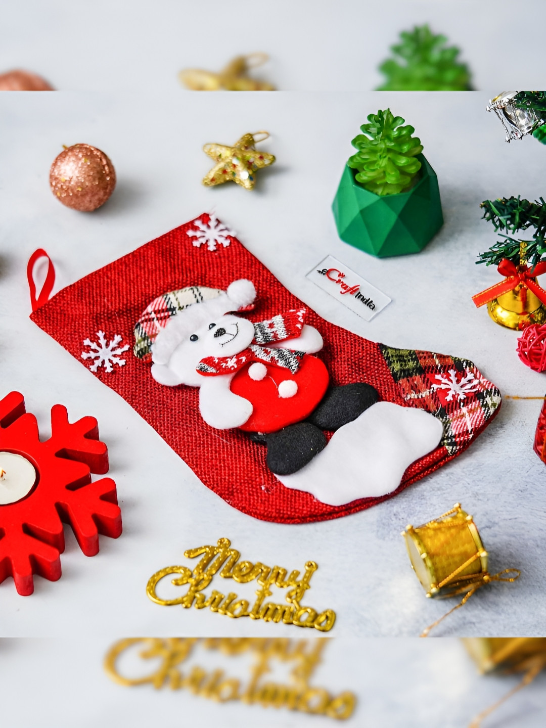 eCraftIndia Red & White Printed Christmas Socks