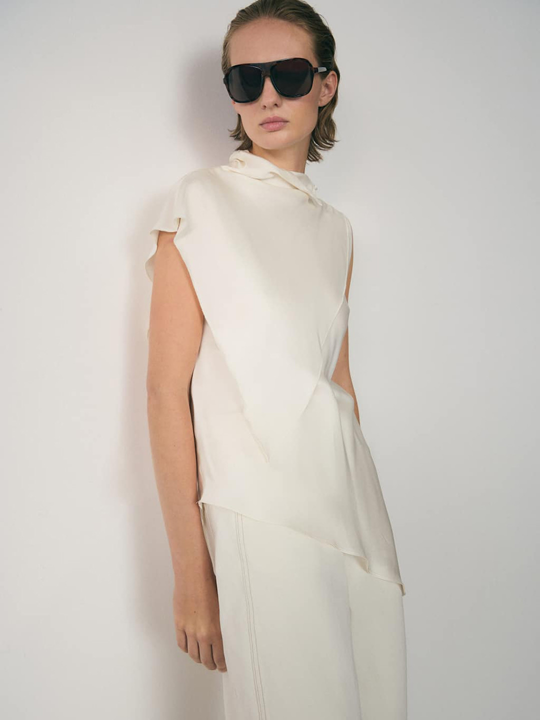 MANGO High Neck Satin Top