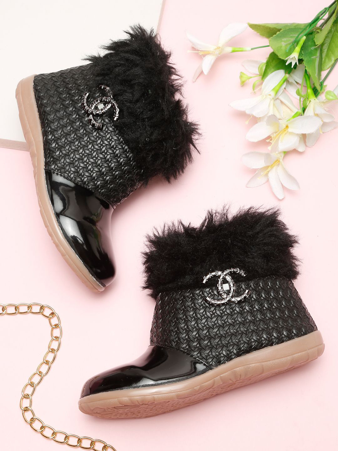 Tiny Bugs Girls Embellished Winter Fur Boots