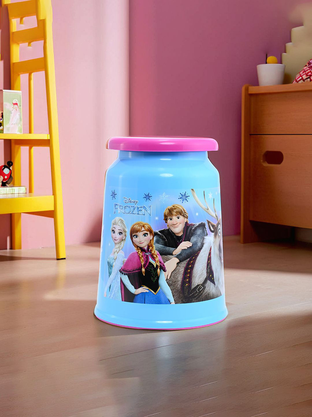 Kuber Industries Blue & Pink Disney Frozen Printed Round Stools