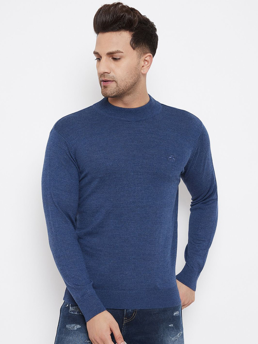 98 Degree North Men Round Neck Long Sleeves Casual Woollen Pullover