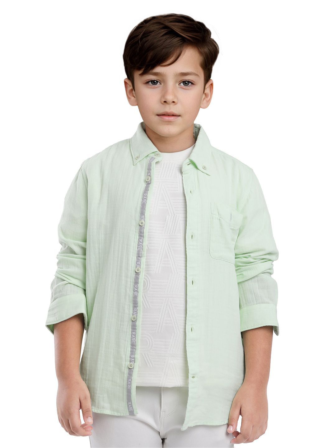 Rare Ones Boys Crinkle Effect Solid Shirt