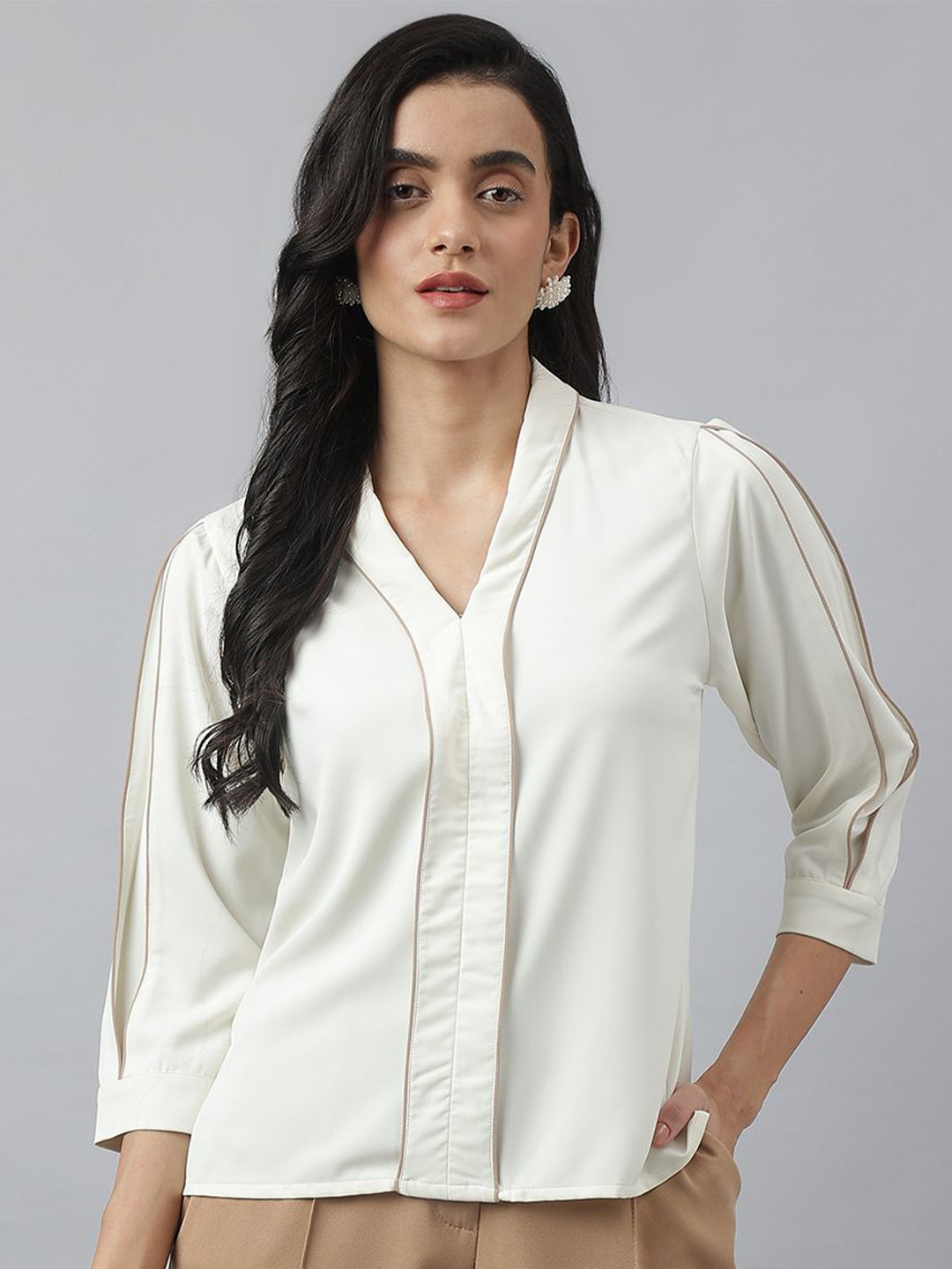 Latin Quarters Women V-Neck Regular Top