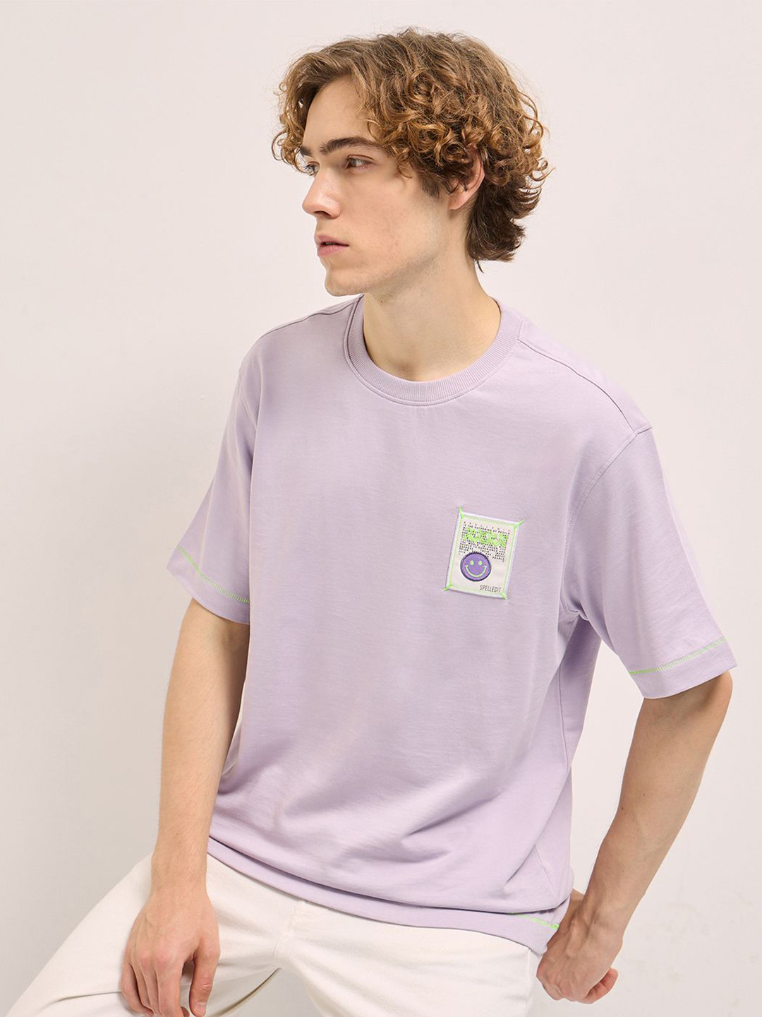 THE BEAR HOUSE Solid Oversized T-shirt with Applique Detail