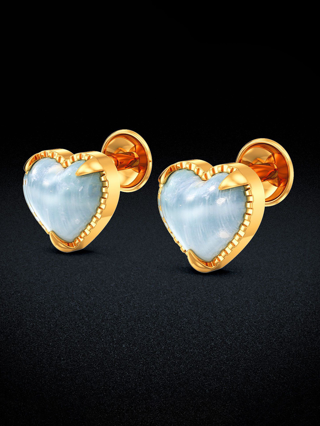 Joyalukkas Women Love in Green Heart 22KT Gold Studs Earrings 2.27gm