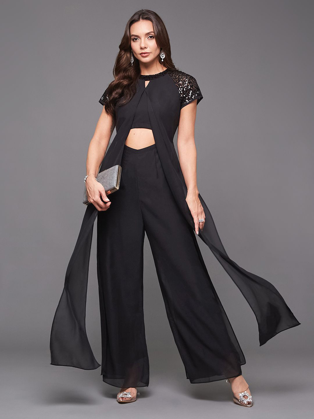 Miss Chase Embellished Basic Long Layered Jumpsuit