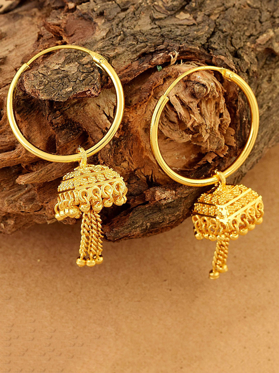 MEMOIR Gold-Plated Kundan Studded Triple Head Dome Shaped Jhumkas