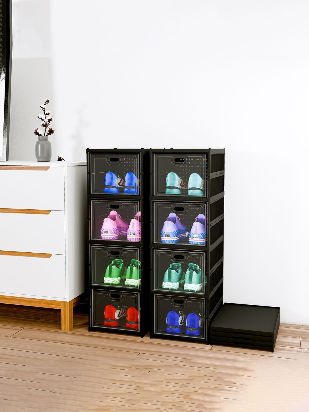 Kuber Industries Black 2 Pieces Foldable 4-Tier Shoe Racks
