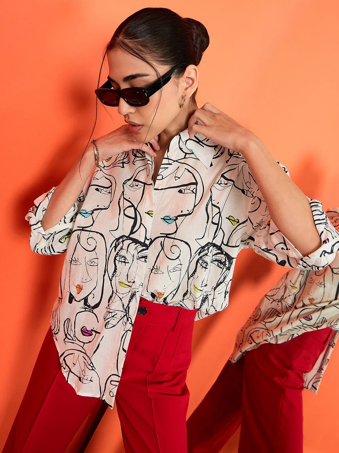 Uptownie Printed Asymmetrical Cotton Shirt