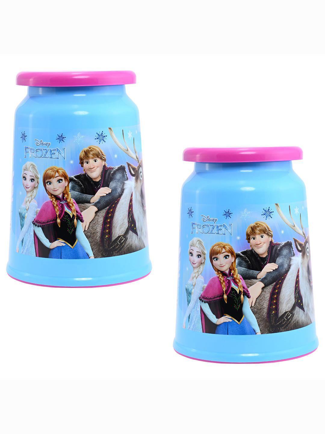 Kuber Industries 2 Pieces Blue & Pink Printed Round Stool