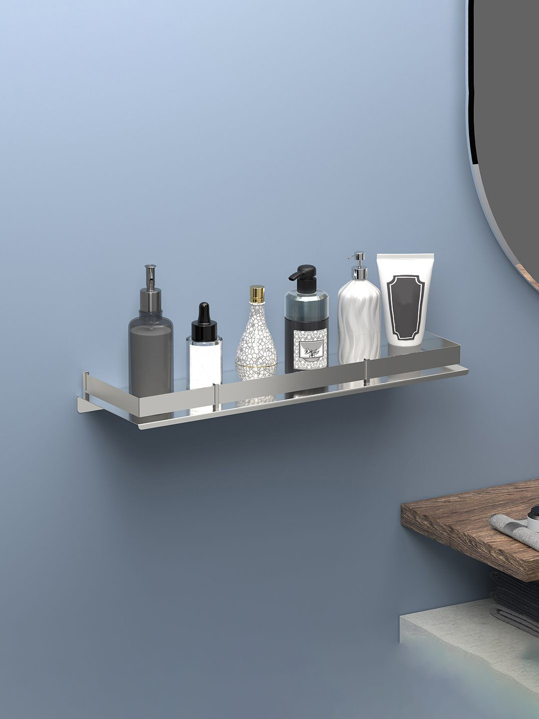Kuber Industries Silver-Toned Stainless Steel Multi-Purpose Wall Shelf