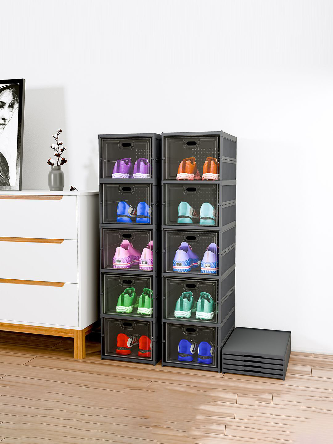 Kuber Industries Grey 2 Pieces 5-Tier Foldable Storage Racks