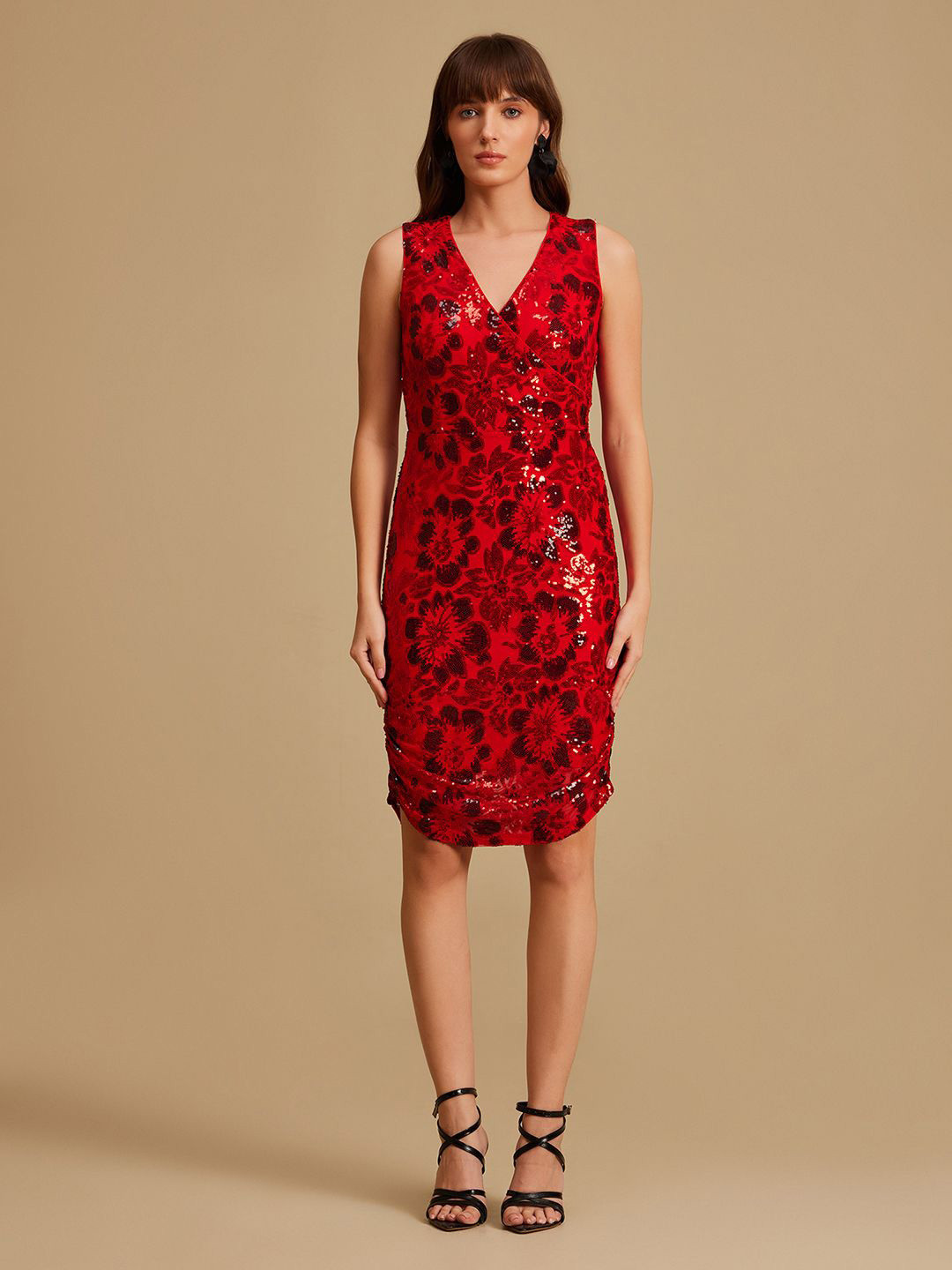 Kazo Women Floral Sequin Embellished Bodycon Dress