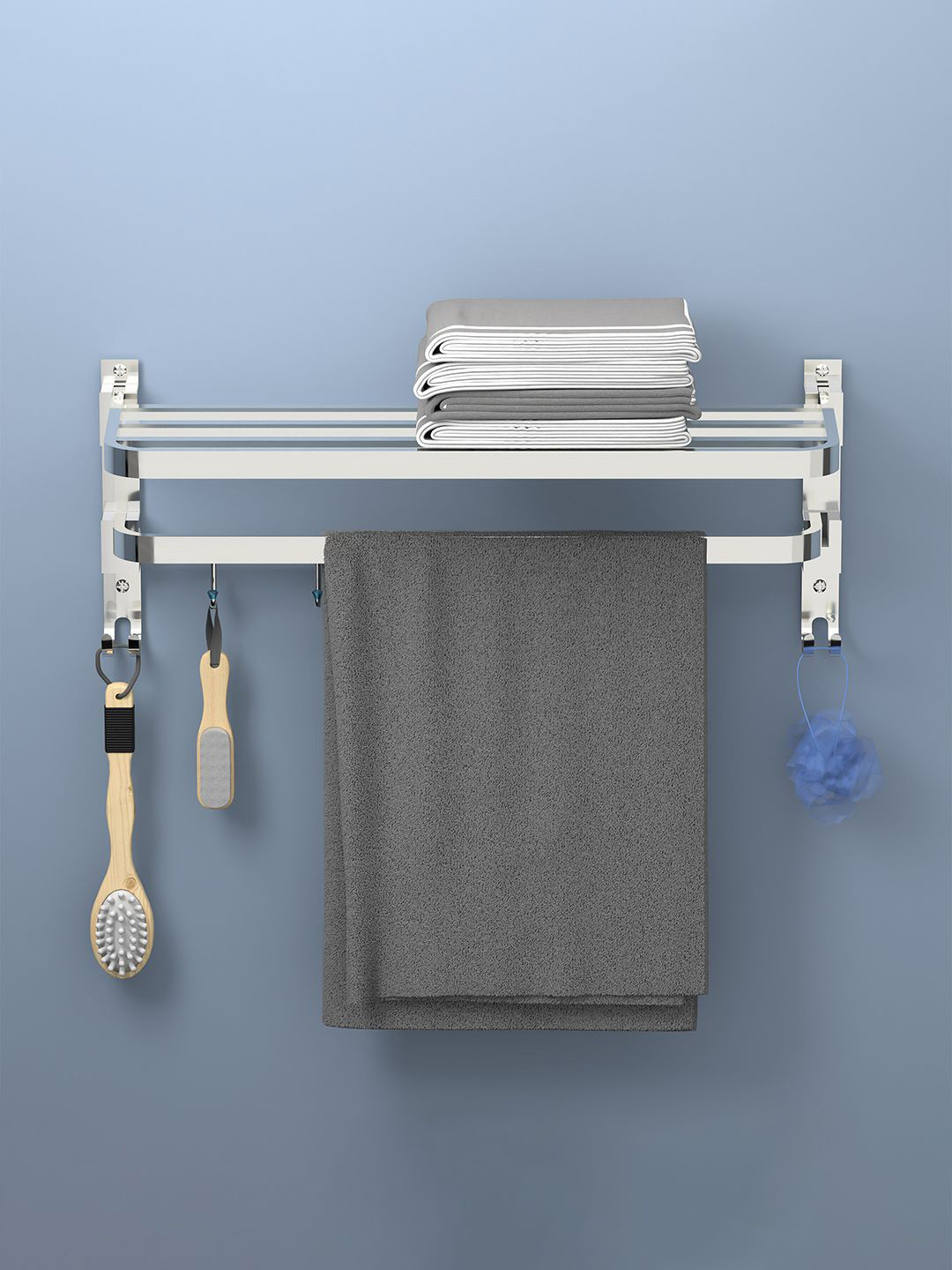 Kuber Industries Silver-toned Stainless Steel Wall Mounted Towel Holder