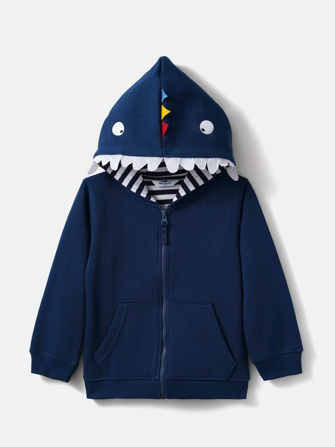 Nauti Nati Boys Solid Blue Full Sleeves Zipper Fleece Hoodie