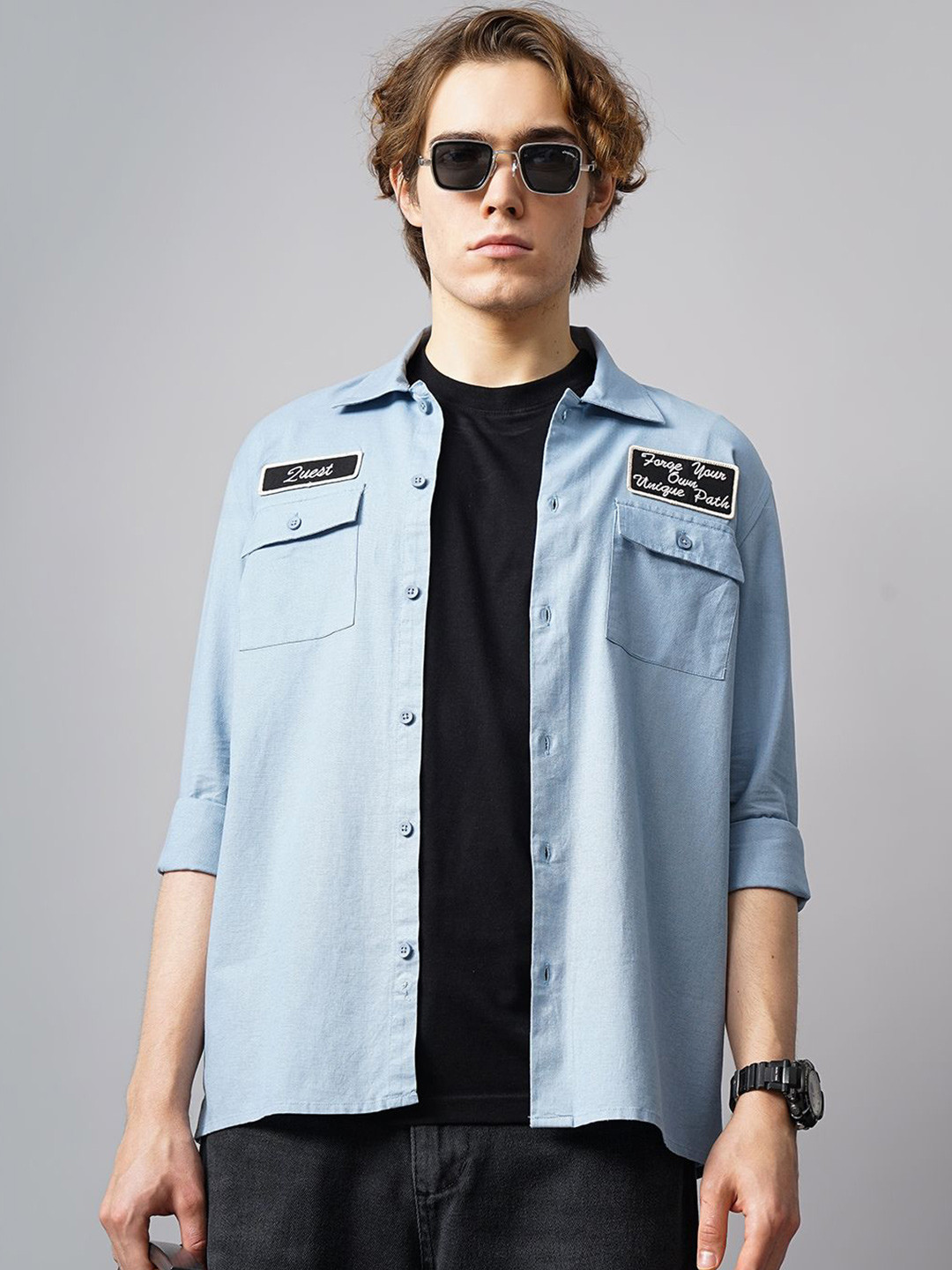 British Club Men Classic Casual Shirt with Applique Detail