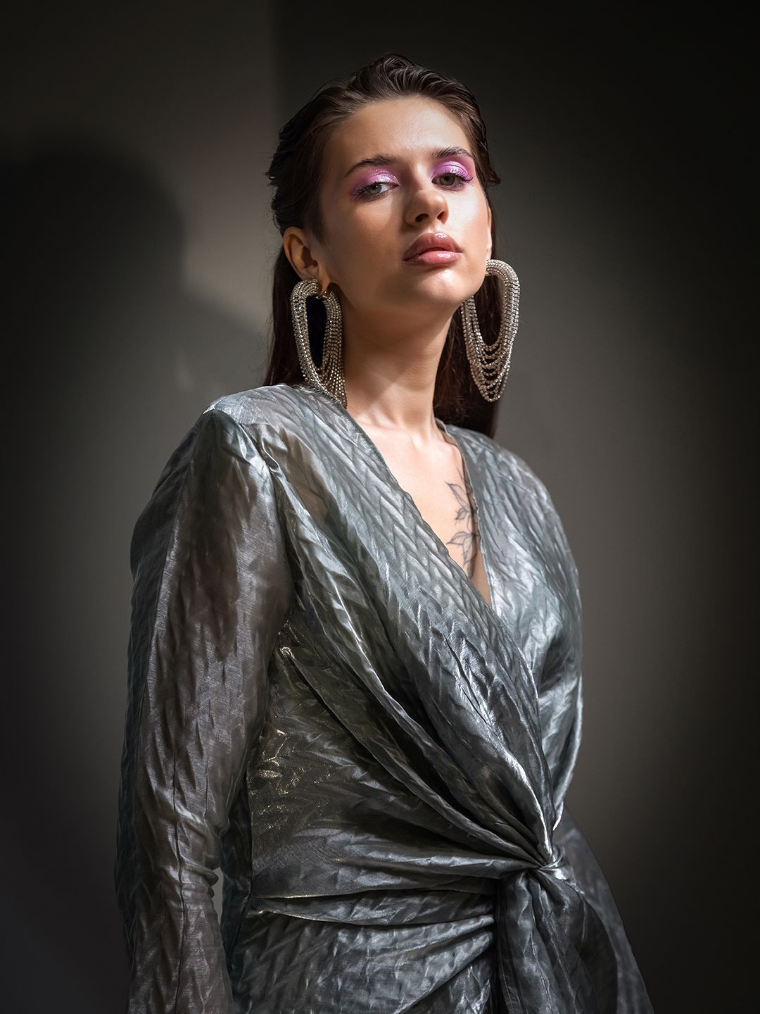 JENI PAPO Women V-Neck Knot Wrap Dress