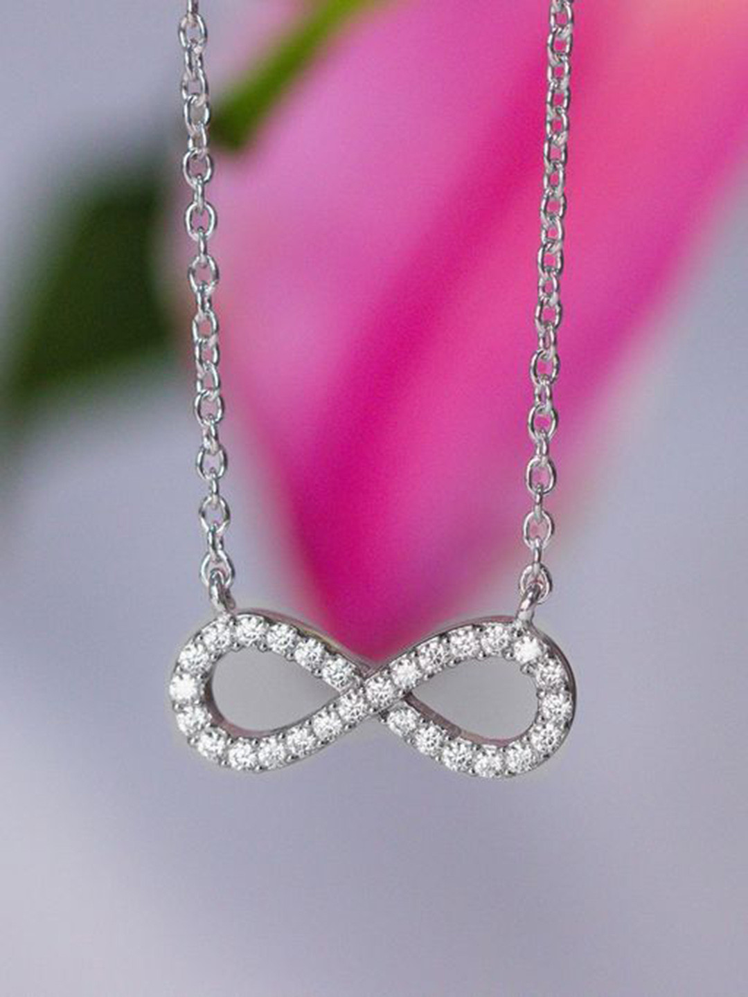 Ornate Jewels 925 Sterling Silver Rhodium Plated AD-Stone Studded Infinity Chain