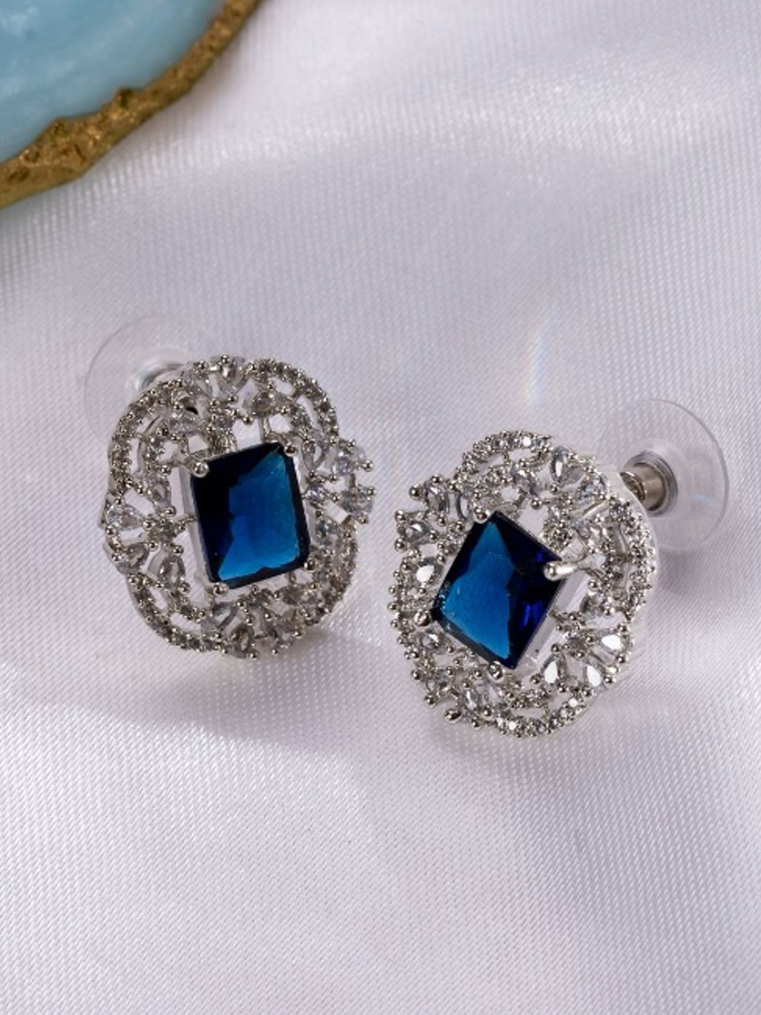 PUTSTYLE Silver-Plated Trendy Vintage Square American Diamond Studs