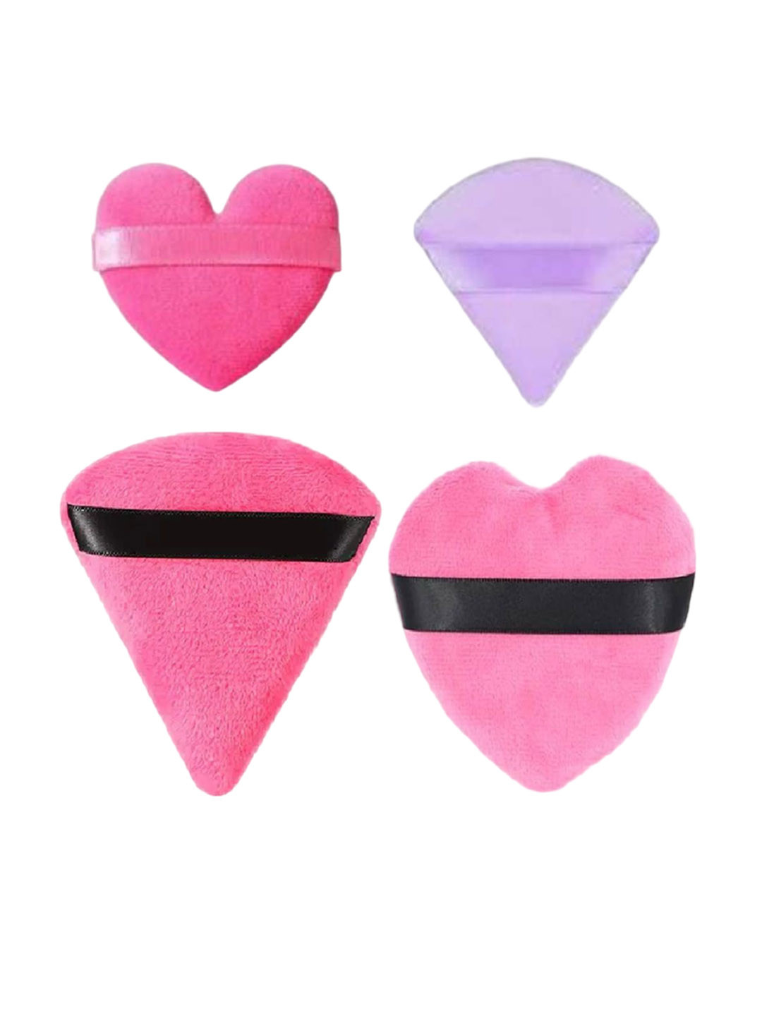 Facejewel Set Of 4 Big Triangle Heart Puff, Makeup Triangle & Heart Puff