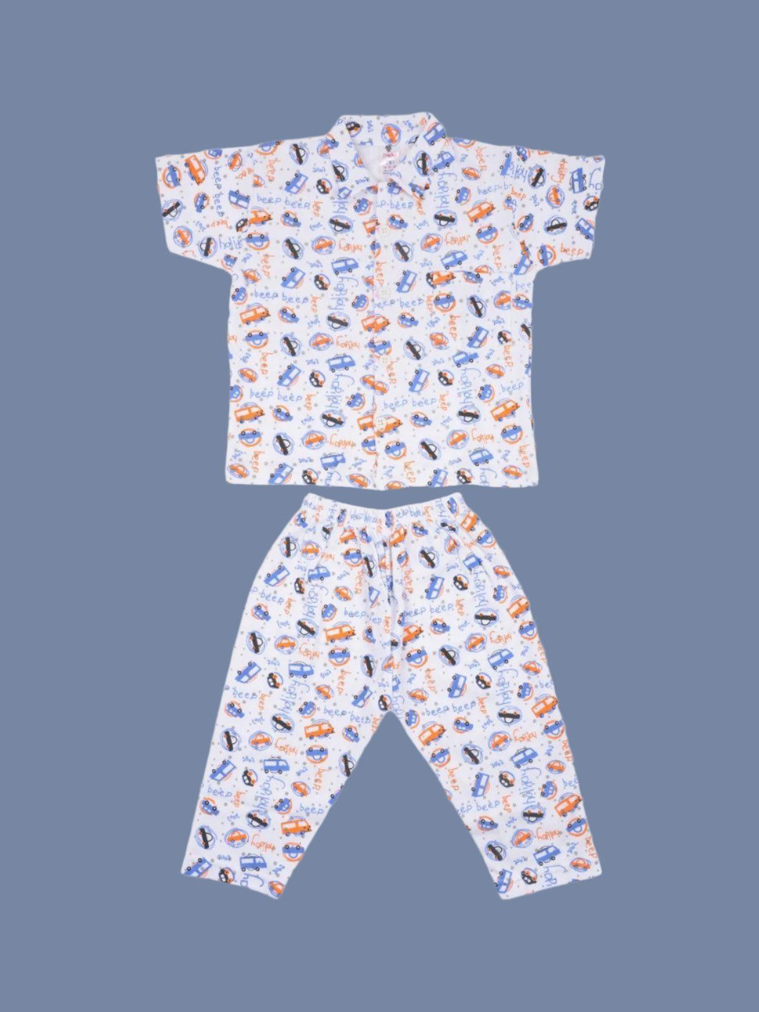 Yellow Bee Boys Printed Shirt Collar Pure Cotton Night Suit