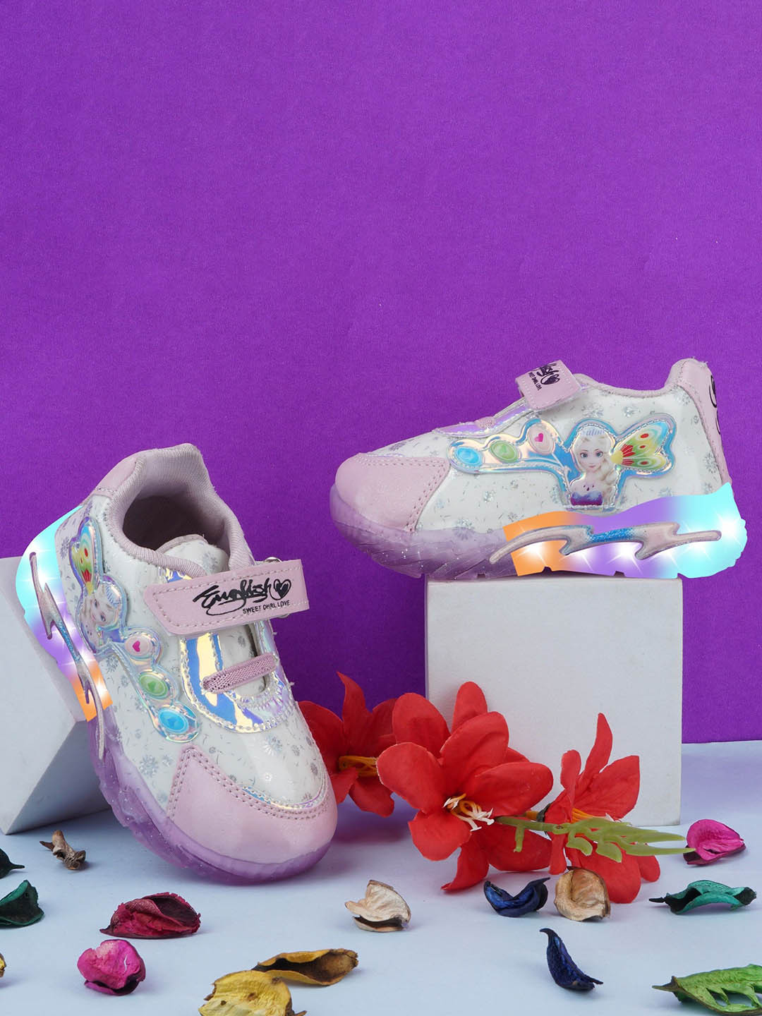 BAESD Girls Barbie Woven Design Led Light Patent Leather Velcro Sneakers