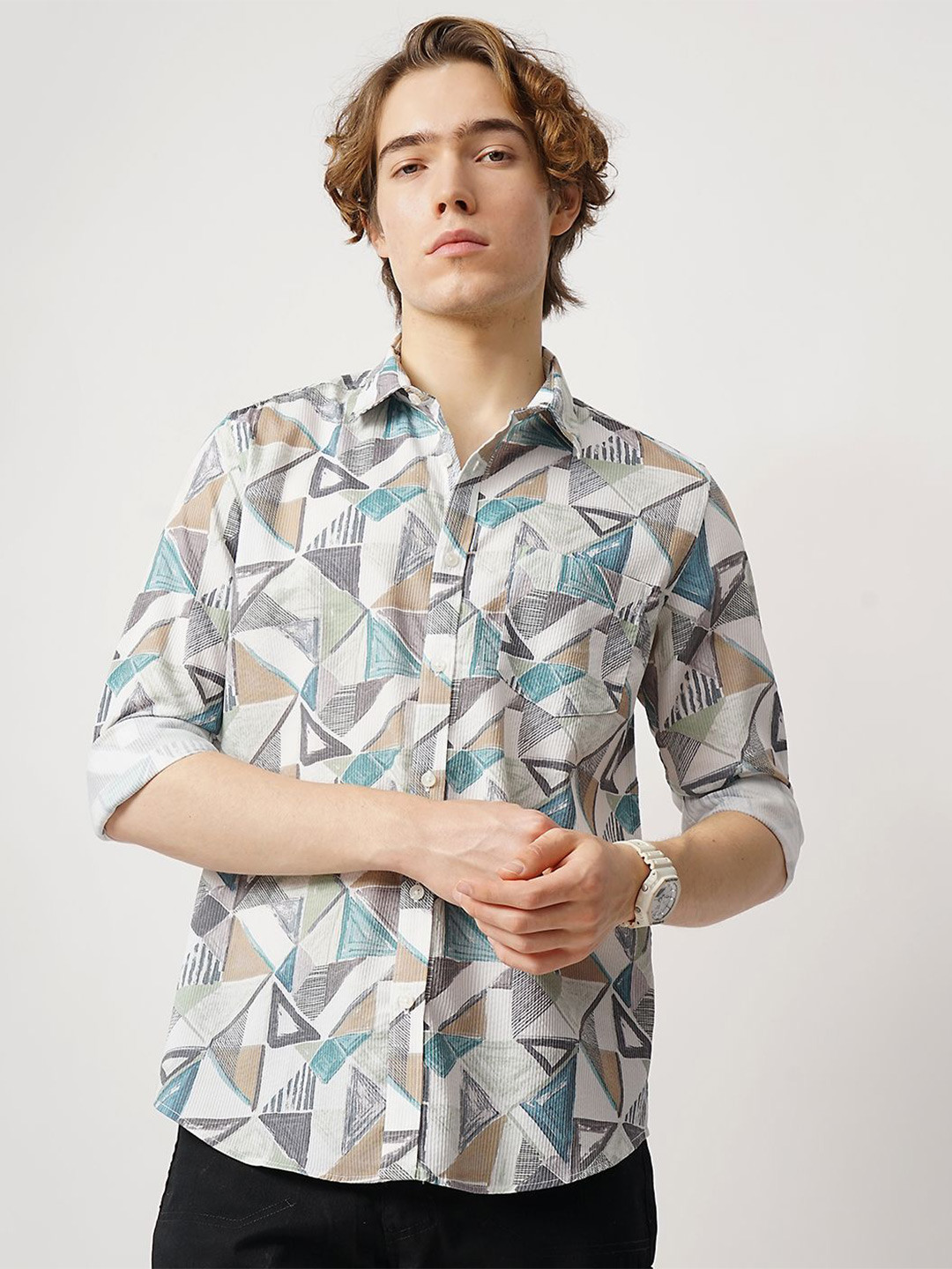 British Club Men Self Design Casual Shirt