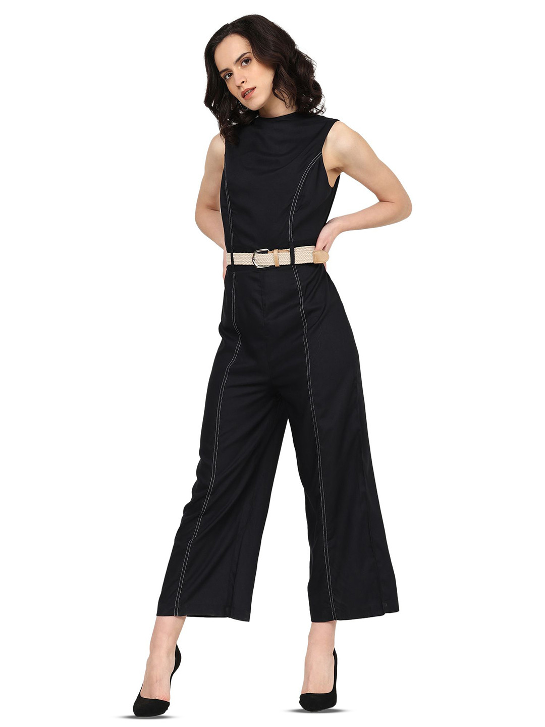 IKRASS Women Round Neck Sleeveless Basic Jumpsuit With Belt