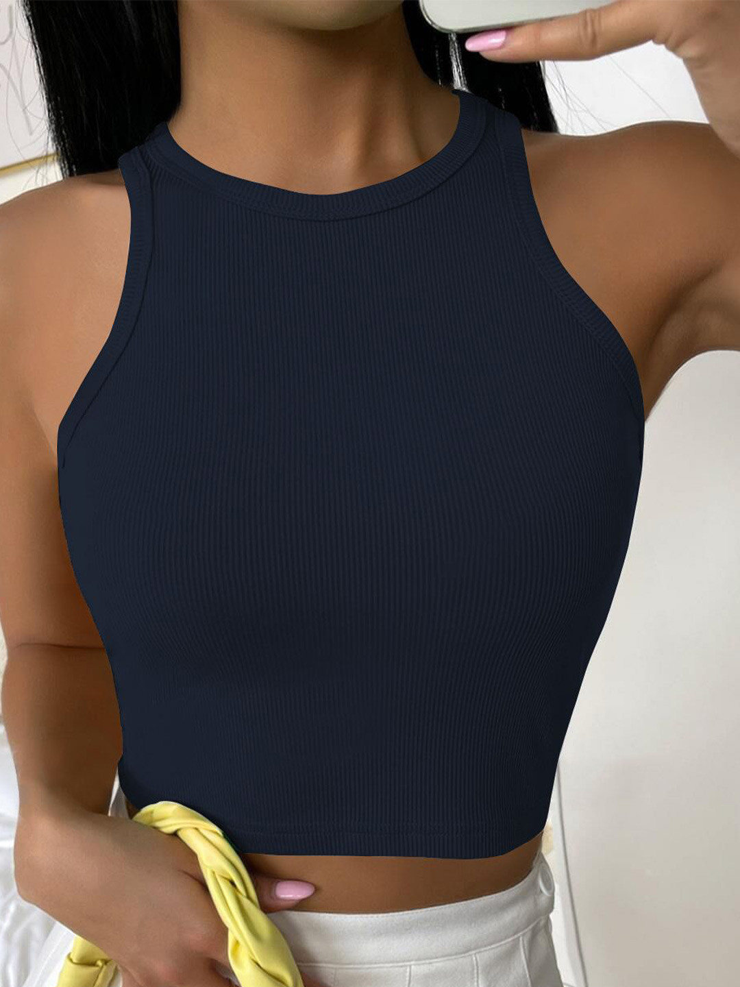 BAESD Ribbed Fitted Round Neck Tank Crop Top