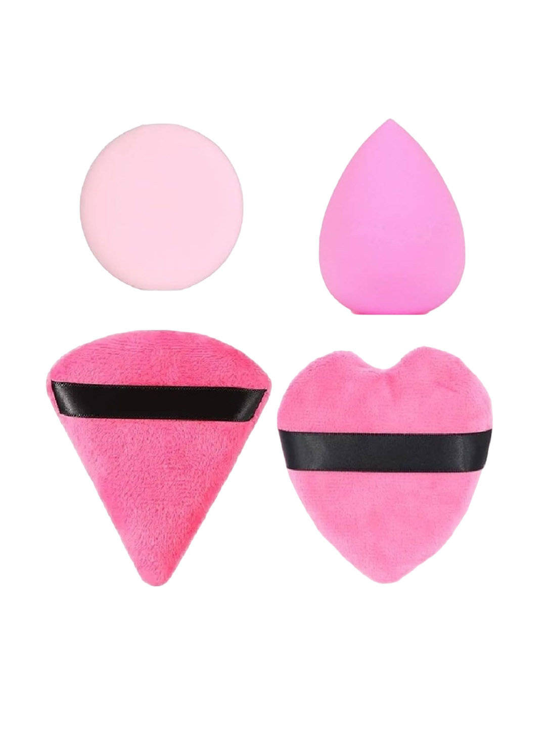 Facejewel Set Of 4 Big Triangle Heart Puff Round & Makeup Sponge Puffs