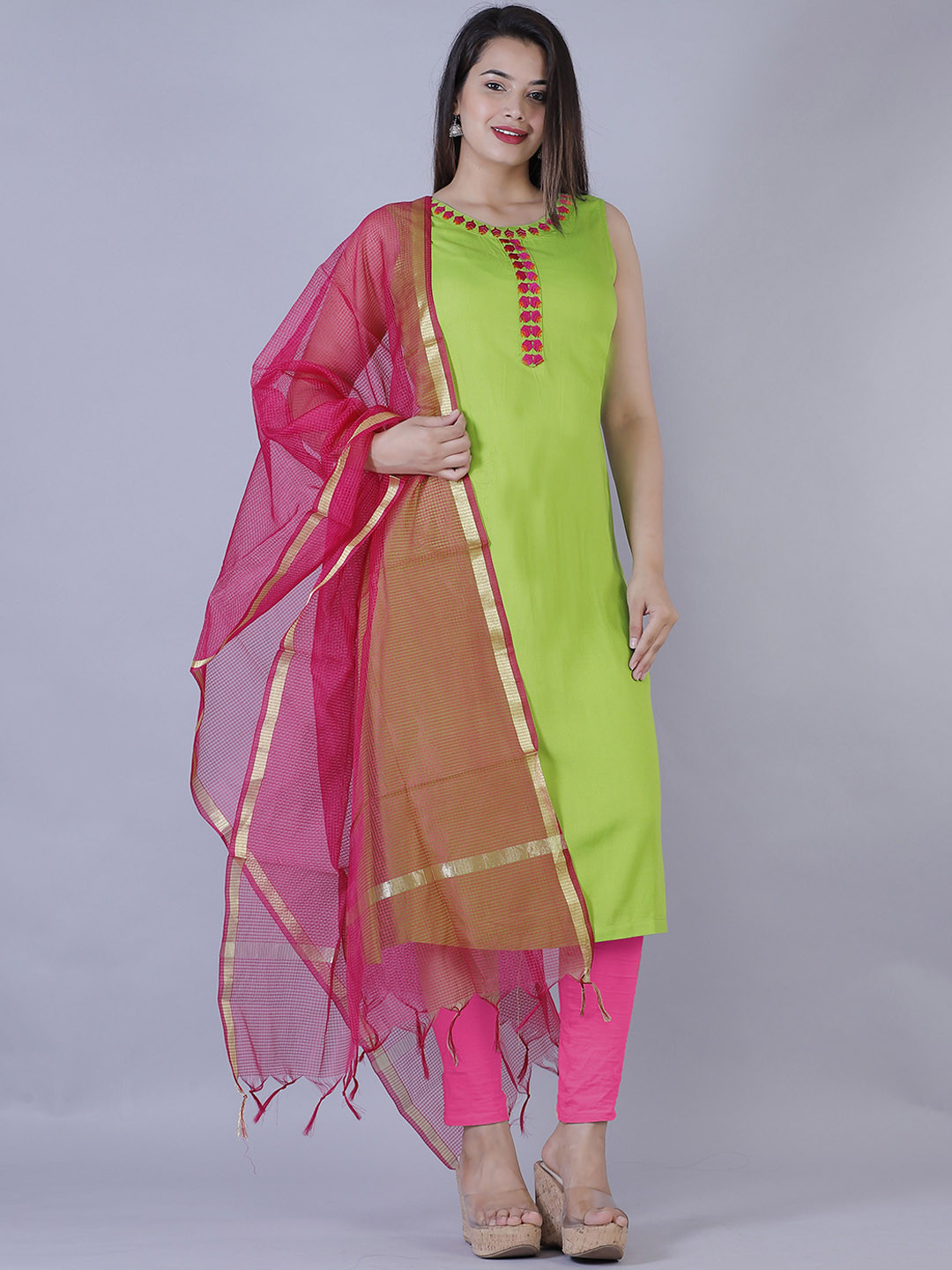JAI KURTIES Floral Embroidered Thread Work Regular A-Line Kurta
