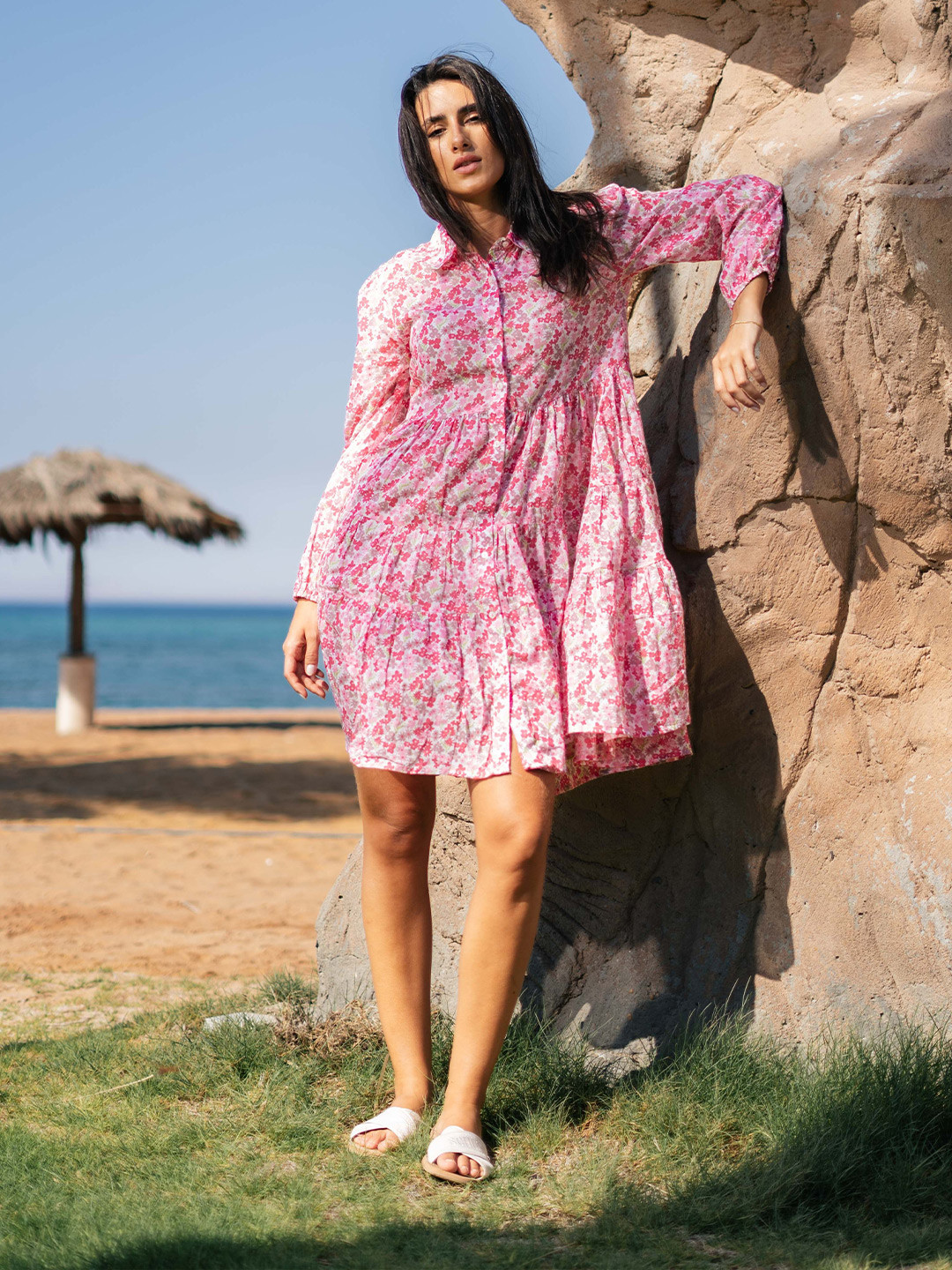 SANSKRUTIHOMES Women Floral Printed Cotton Fit & Flare Dress