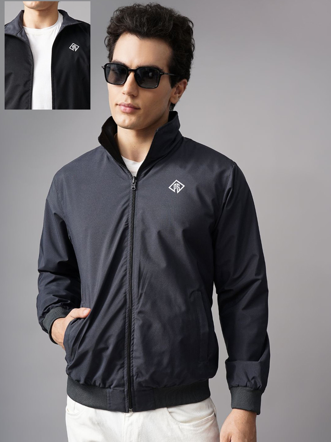 PAUL STREET Men Reversible Outdoor Bomber with Patchwork Jacket