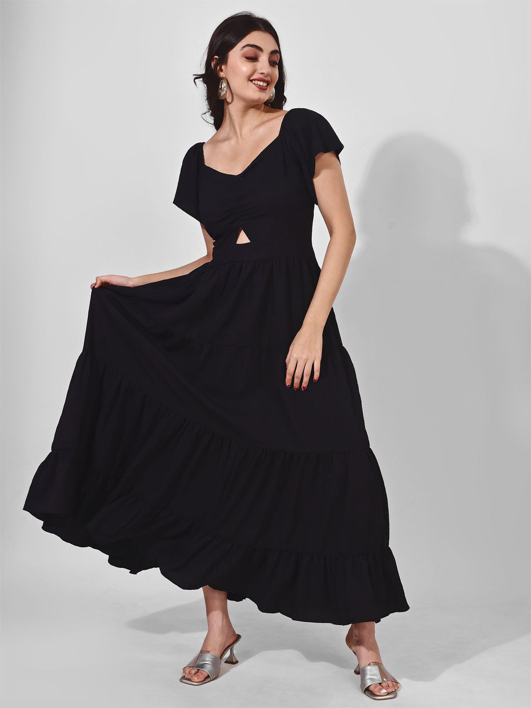 Fbella Women Fit & Flare Maxi Dress With Cut-Outs