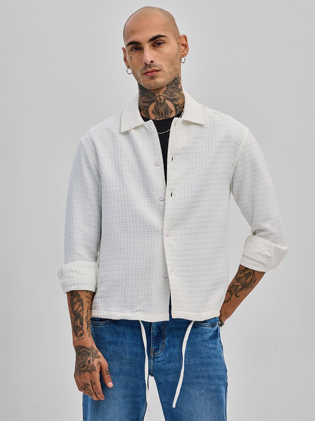 Snitch Self Design Textured Smart Slim Fit Opaque Casual Shirt