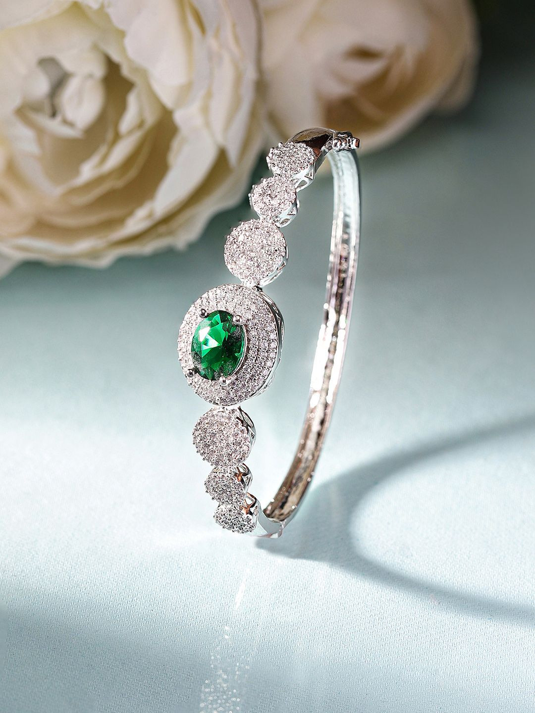 Priyaasi Silver-Plated American Diamond Stone Studded Kada Bracelet