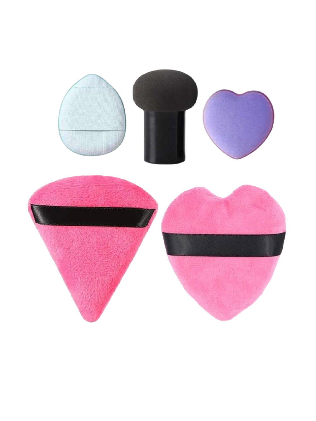 Facejewel Set Of 5 Big Triangle Heart  Mushroom Finger Make-Up Sponge Puffs