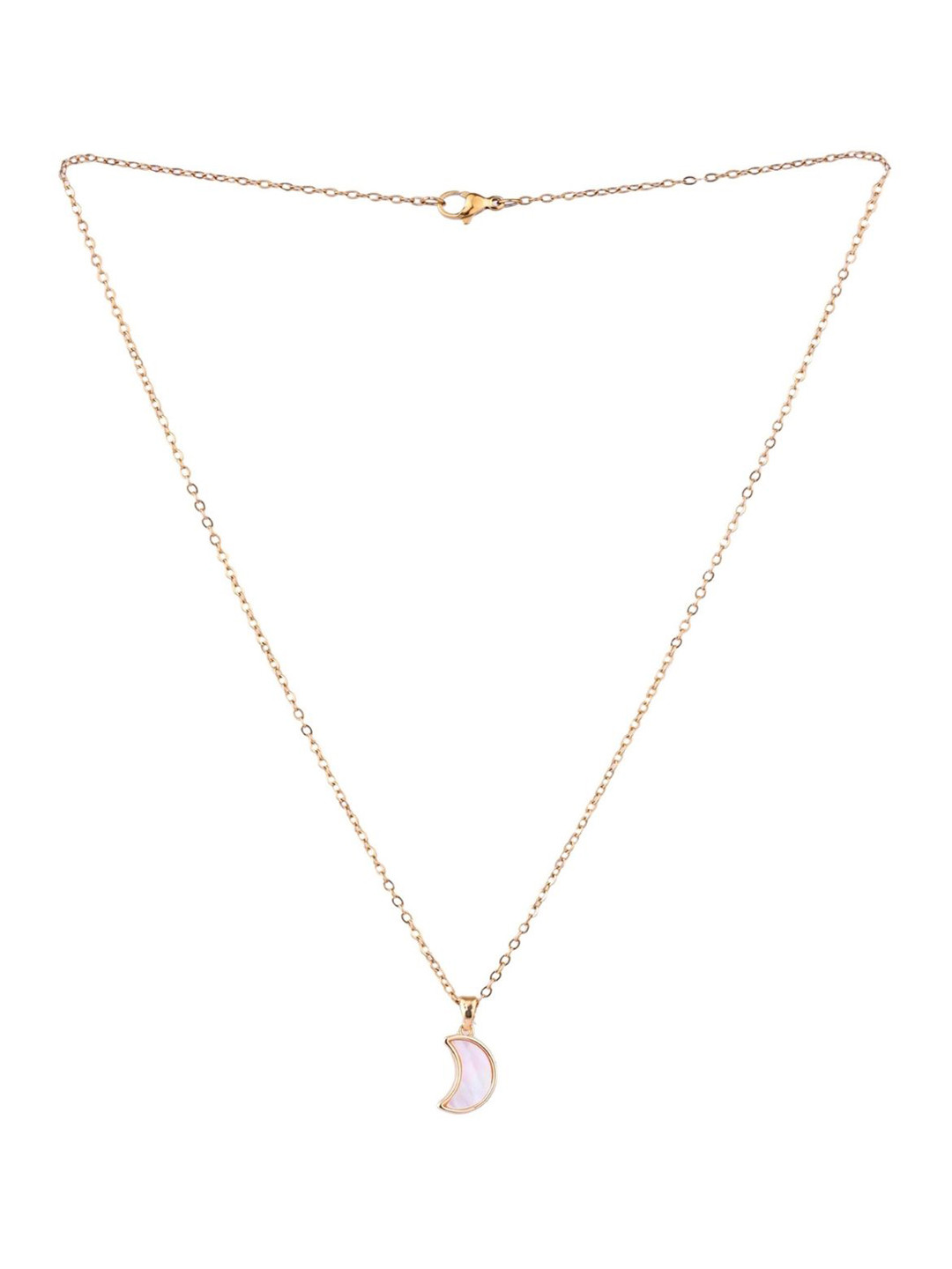 SALVE Stainless Steel Anti-Tarnish Crystal Stone Studded Moon Shaped Pendant with Chain