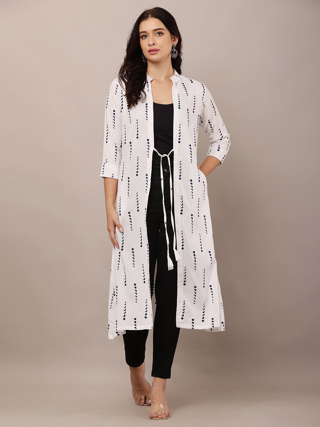HELLO DESIGN Geometric Printed Front Open Longline Shrug