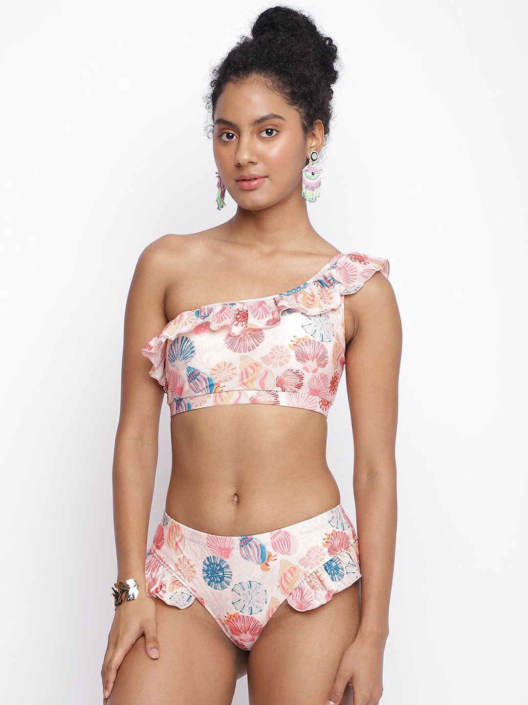 La Intimo One-Shoulder Frill Tankini Upper Swim Tops