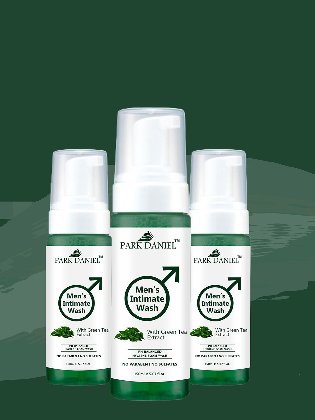 Park Daniel Set Of 3 Men's Intimate Wash With Green Tea Extract- 150 ml Each
