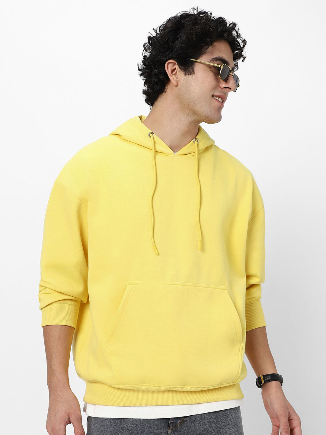 Urbano Fashion Men's Cotton Solid Oversized Hooded Neck Sweatshirt