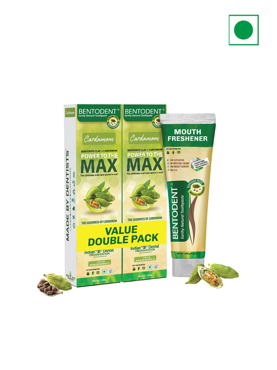 BENTODENT Pack Of 2 Cardamom Natural Toothpaste - 100g