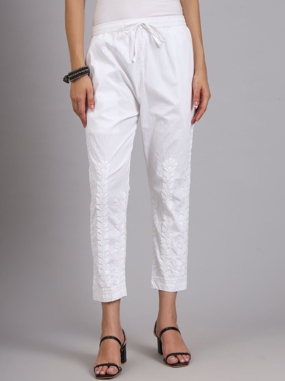 The Chikan Label Women Floral Embroidered Relaxed Straight Leg Straight Fit Trouser