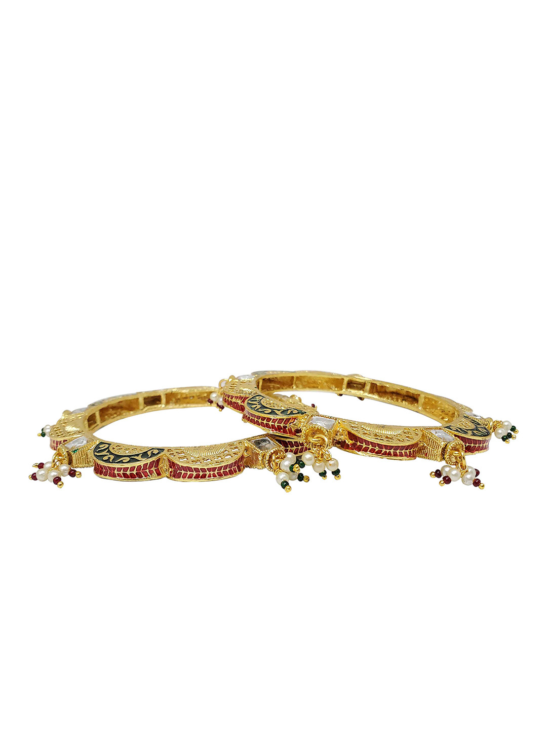 CHRISHAN Set Of 2 Gold-Plated Kundan-Studded Bangles