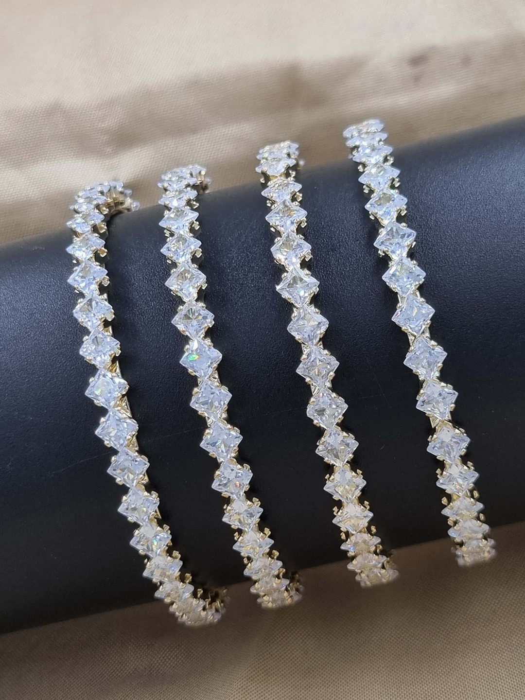 AARNAA Set Of 4 Gold-Plated American Diamond-Studded Bangles