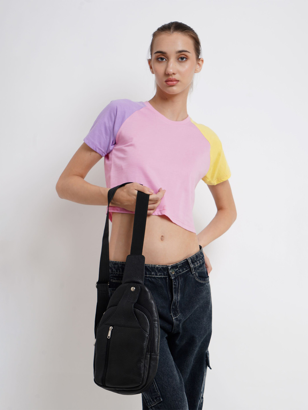 CIMONI Unisex Leather Crossbody Backpack with Reflective Strip