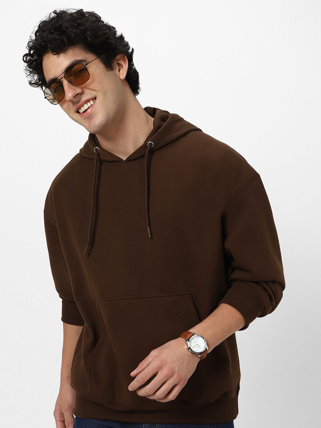 Urbano Fashion Men's Cotton Solid Oversized Hooded Neck Sweatshirt