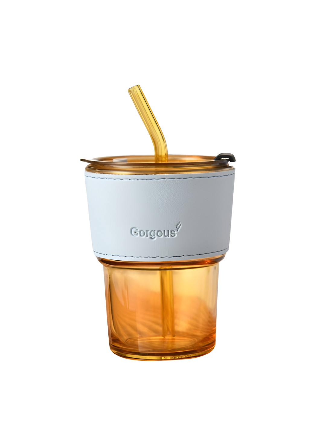 WELOUR Brown Glass Microwave Safe Cup with Lid and Straw-450ml