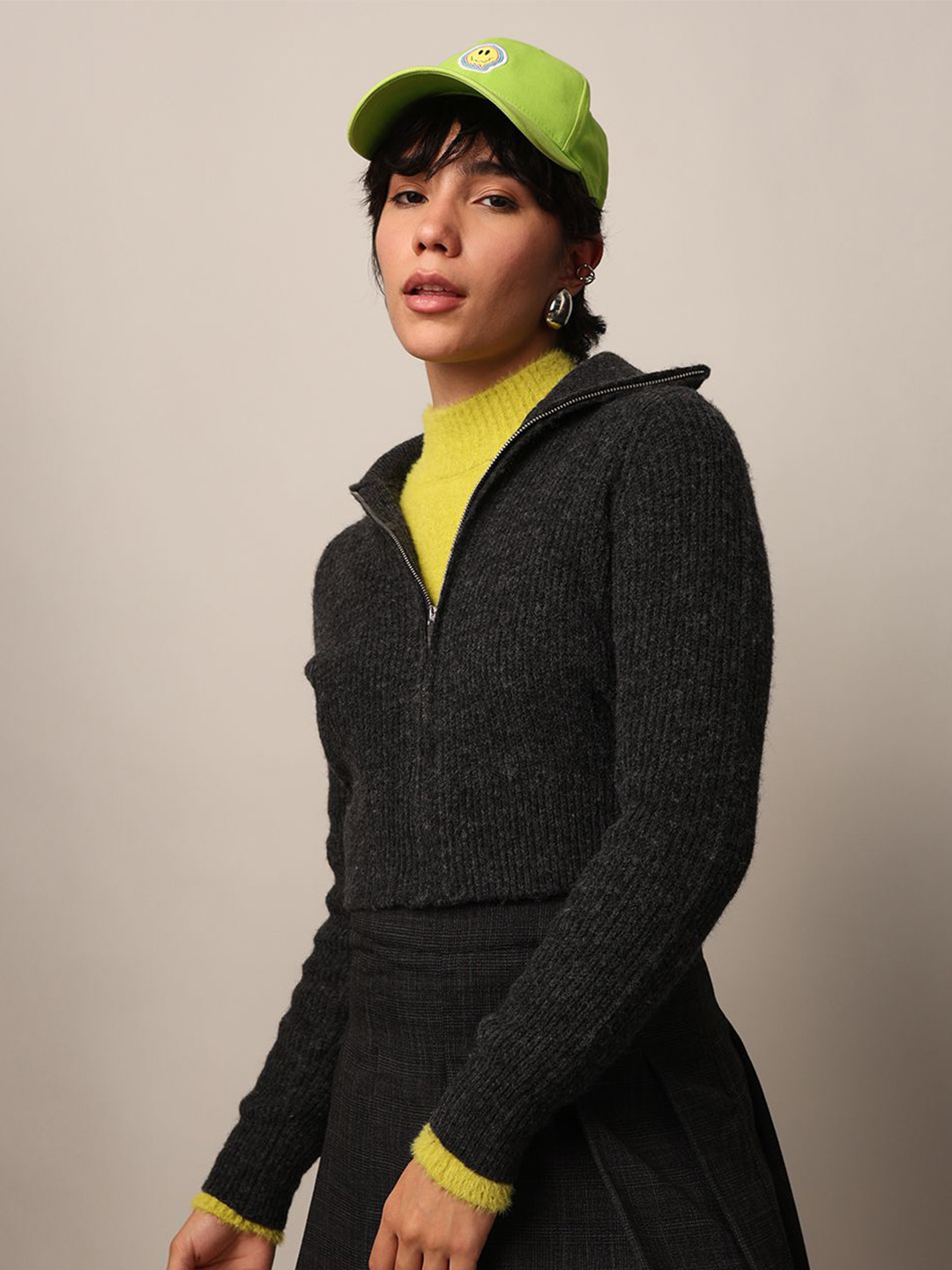 ONLY Women Ribbed Mock Collar Cardigan Straight Sweater